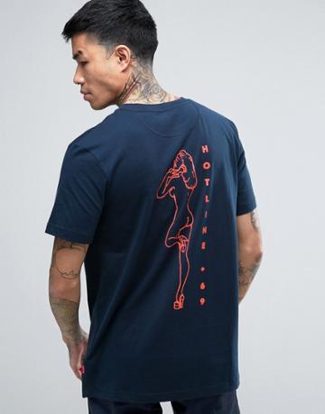 Parca T-shirt With Hotline Back Print - Navy