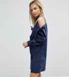 Asos Petite Cotton Shirt Dress With Cold Shoulder And Tie Detail - Navy