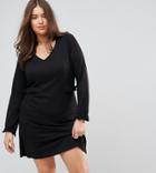 Junarose Long Sleeve Jersey Mini Dress In Black With Frill Detail - Black