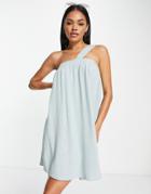 Flounce London Asymmetric Strap Mini Trapeze Dress In Baby Blue