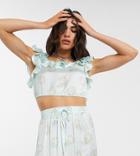 Reclaimed Vintage Inspired Top With Ruffle Blue Floral Print-blues