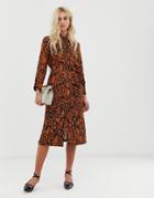 Zibi London Leopard Print Shirt Dress With Belt Detail - Brown