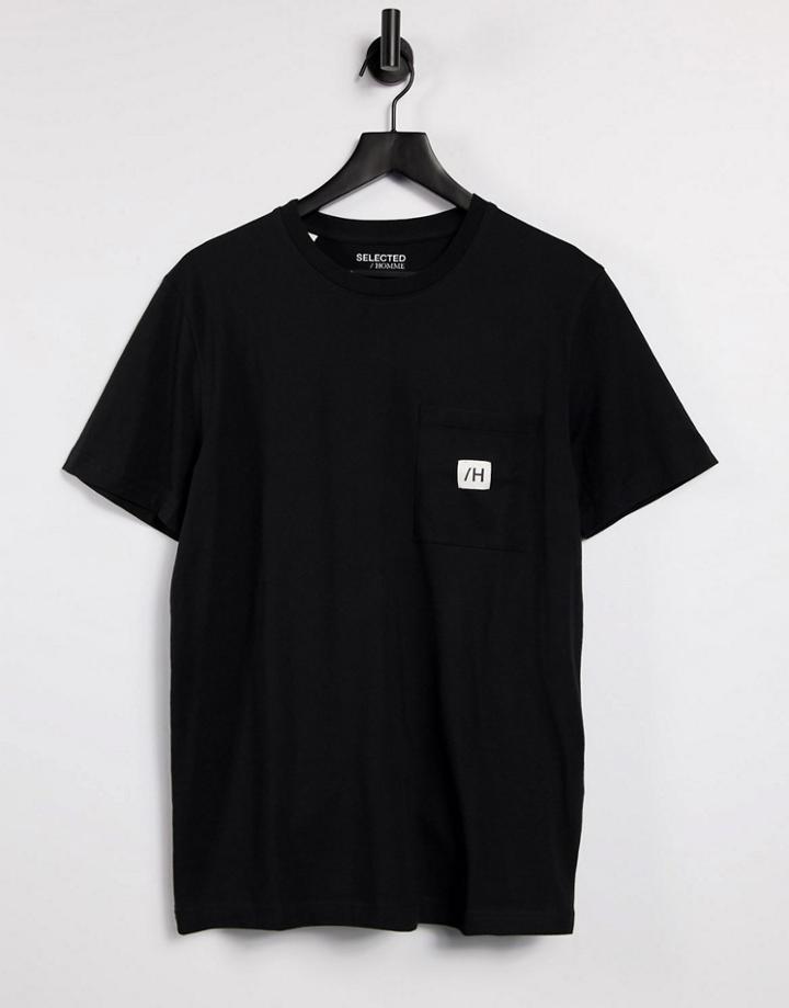 Selected Homme T-shirt With Logo Pocket In Black
