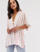 Asos Design Long Sleeve Boyfriend Shirt In Brushed Stripe - Multi