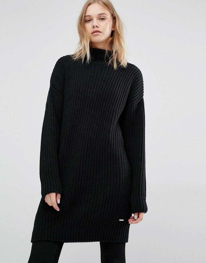 Dr Denim High Neck Oversized Rib Knit Sweater - Black