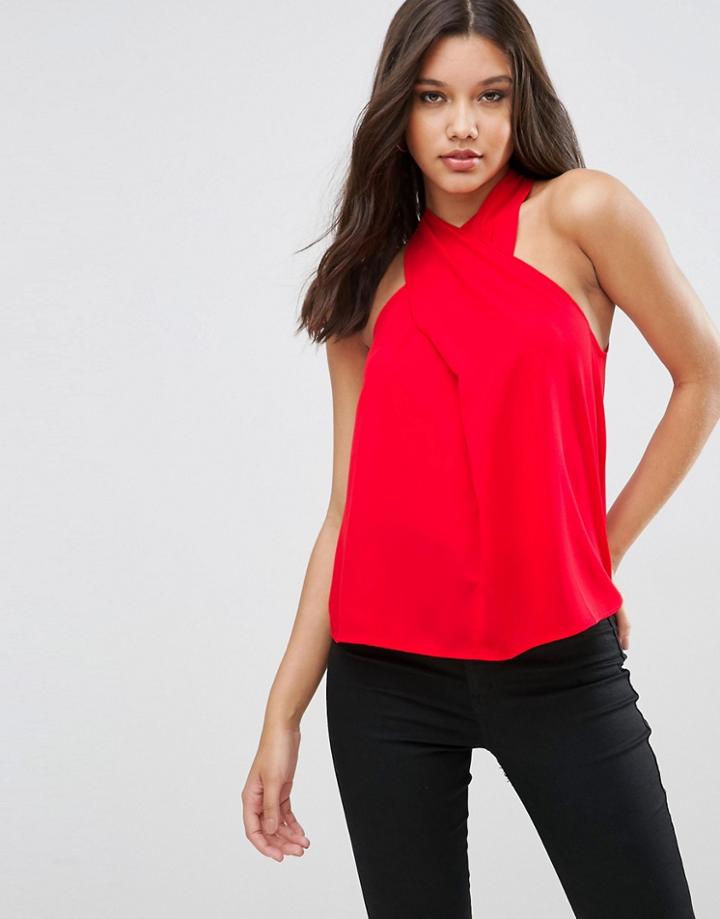 Asos Wrap Front Halter Neck Top - Red