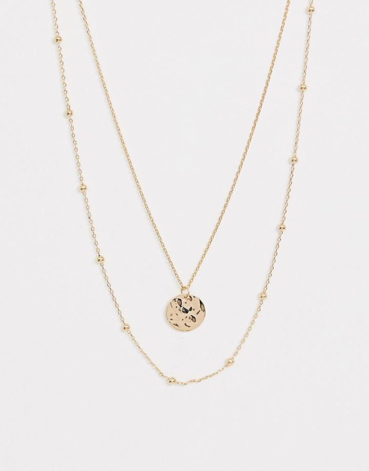 Nylon Double Layered Necklace With Circular Pendant - Gold
