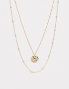 Nylon Double Layered Necklace With Circular Pendant - Gold