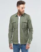 Asos Regular Fit Military Shacket Khaki With Zip Through - Green