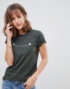 People Tree Organic Cotton T-shirt With Bee Happy Embroidery - Green