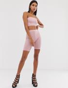 Asos Design Two-piece Mesh Legging Short With Crystal Studs-pink