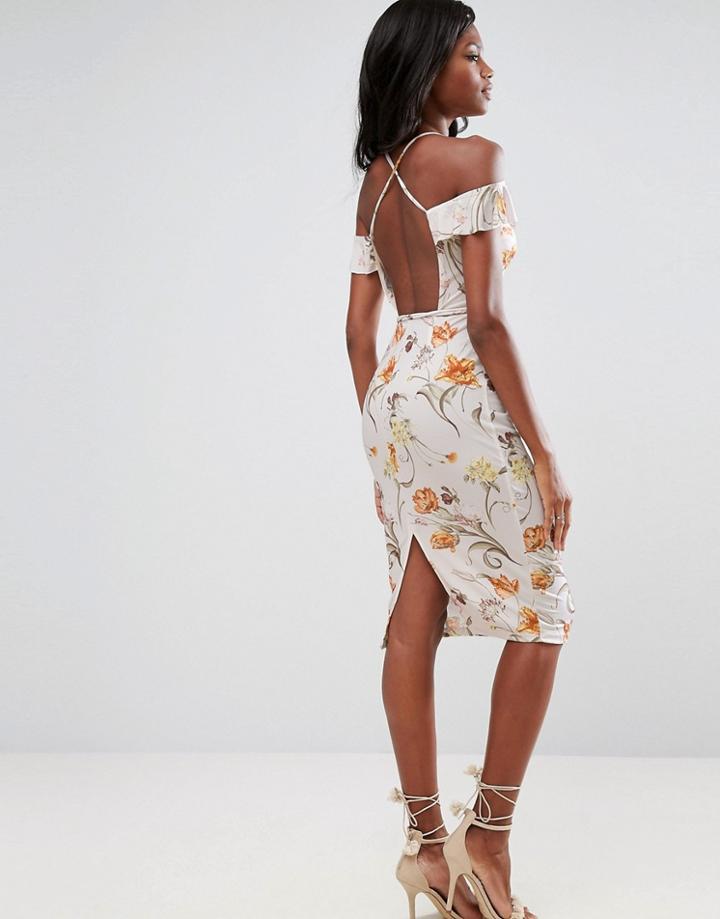Asos Cold Shoulder Soft Floral Midi Dress - Multi
