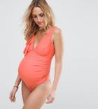 Asos Maternity Asymmetric Frill Shoulder Swimsuit - Orange