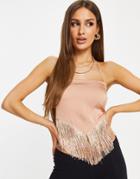 Rare London Scarf Top With Fringe In Camel-neutral