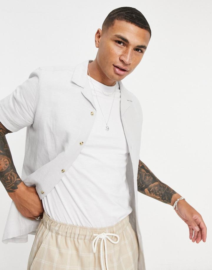 Asos Design Regular Fit Linen Shirt With Revere Collar In Blue-blues