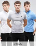Asos Muscle Logo Pique Polo 3 Pack Gray/ White/ Blue Save 19% - Multi