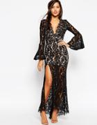 Love Triangle Plunge Front Maxi Dress - Black
