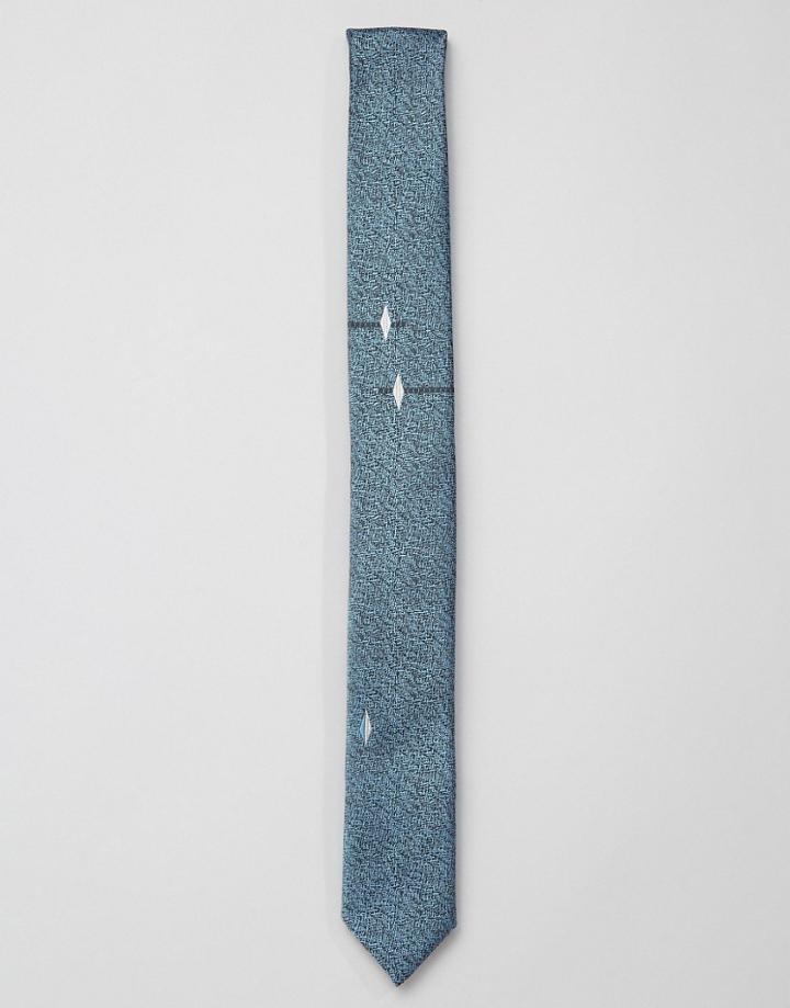 Asos Slim Tie In Blue Texture With Diamond Embrodiery - Blue