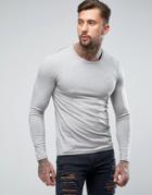 Religion Longline Muscle Fit Long Sleeve Top With Thumb Hole - Gray