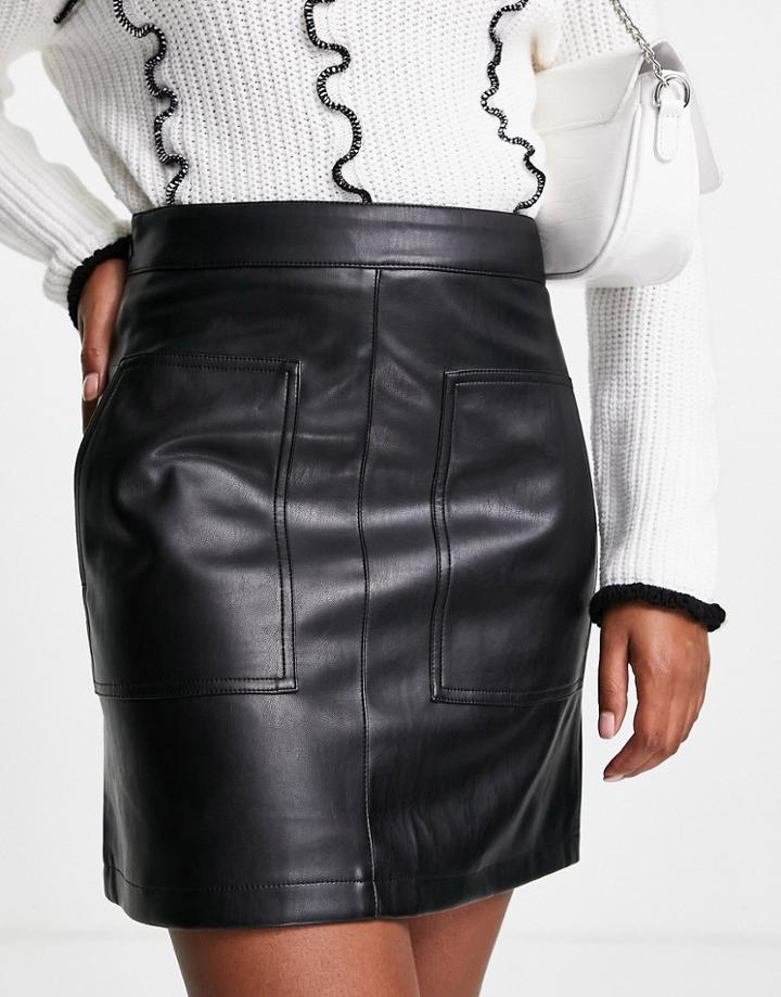 Na-kd Pocket Front Faux Leather Mini Skirt In Black
