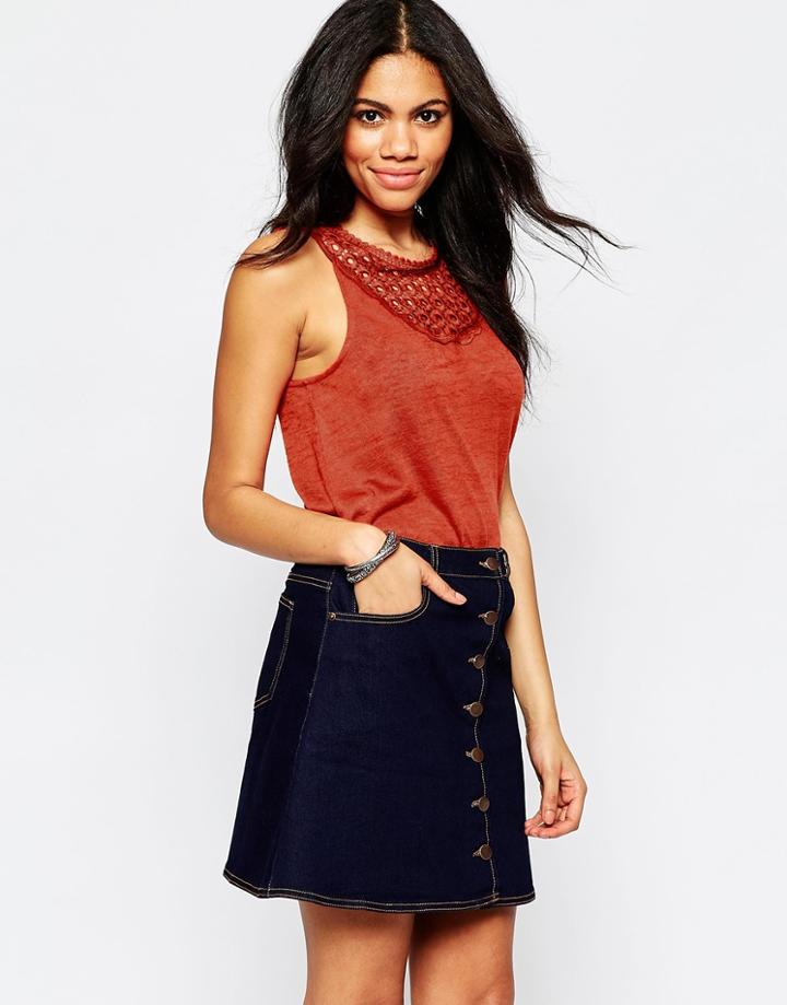Brave Soul Raglan Tank With Crochet Detail - Paprika