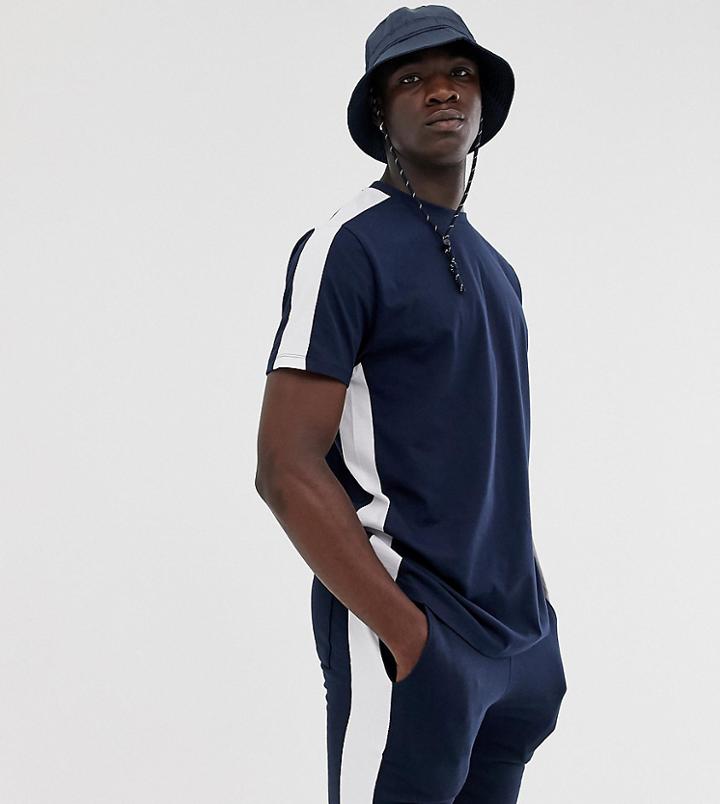 Asos Design Tall Two-piece Relaxed T-shirt With Side Panel Stripe In Navy