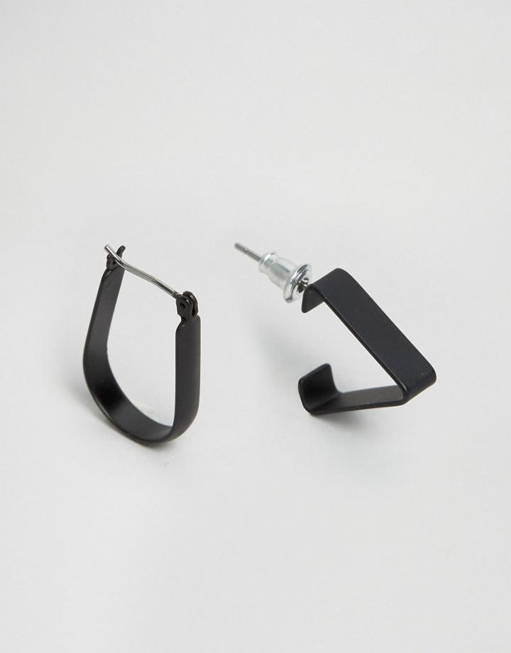 Asos Geometric Hoop Earrings In Matt Black - Black