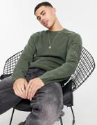 Threadbare Military Crew Neck Sweater In Thyme-green