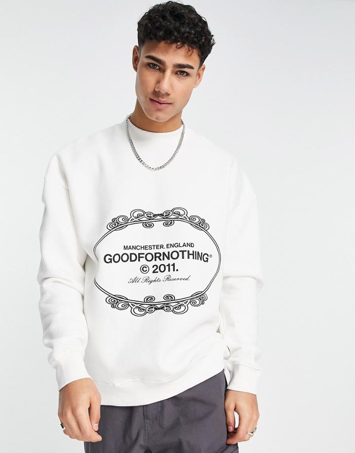 Good For Nothing Oversized Sweatshirt In Off White With Crest Logo Print