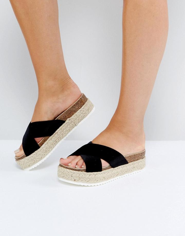 New Look Velvet Espadrille Flatform Sandal - Black