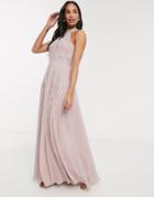 Asos Design Halter Maxi Skater Dress In Embellishment With Godets-multi