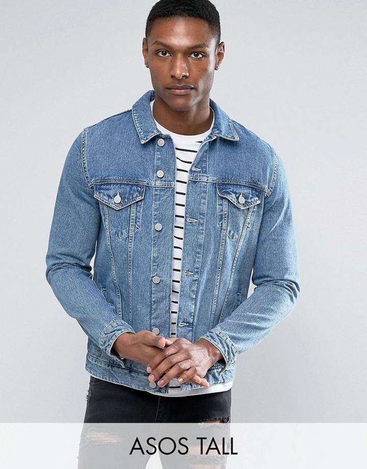 Asos Tall Denim Jacket In Light Blue Wash - Blue