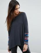 Traffic People Loose Fit Sweater With Contrast Sleeve - Multi