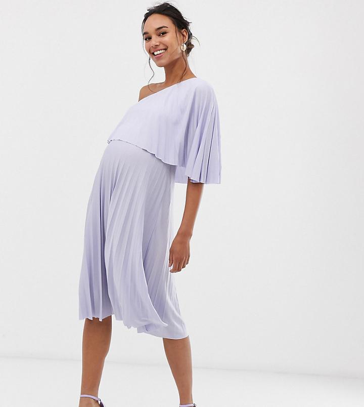 Asos Design Maternity One Shoulder Pleated Midi Dress-purple