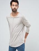 Asos Slub Super Longline Long Sleeve T-shirt With Raw Seam Detail And Drop Hem In Beige - Beige