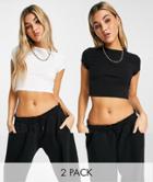 Weekday Sabra Cotton 2 Pack Cropped T-shirt In Black And White - Multi
