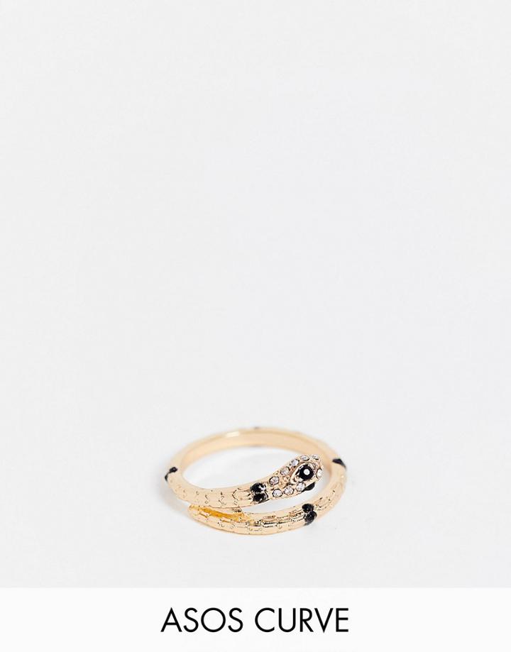 Asos Design Curve Ring With Wrap Snake Design In Gold Tone