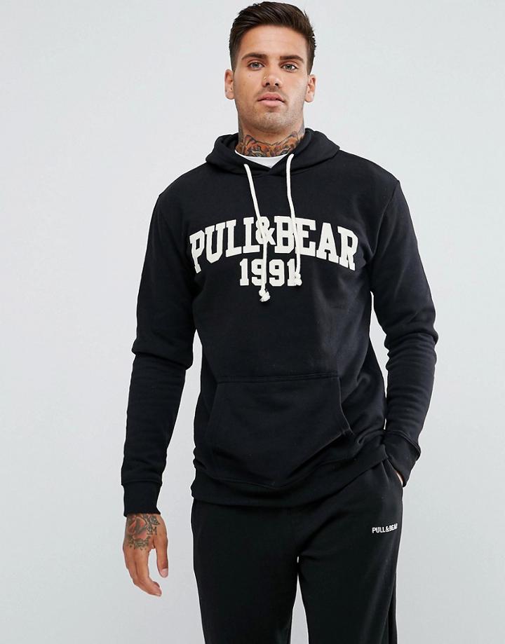 Pull & Bear Hoodie With Logo In Black - Black