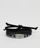 Asos Design Leather And Woven Monochrome Bracelet Pack - Black