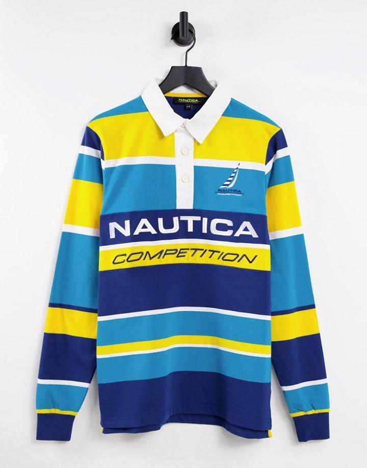Nautica Competition Henessey Striped Rugby Shirt In Blue/yellow-multi