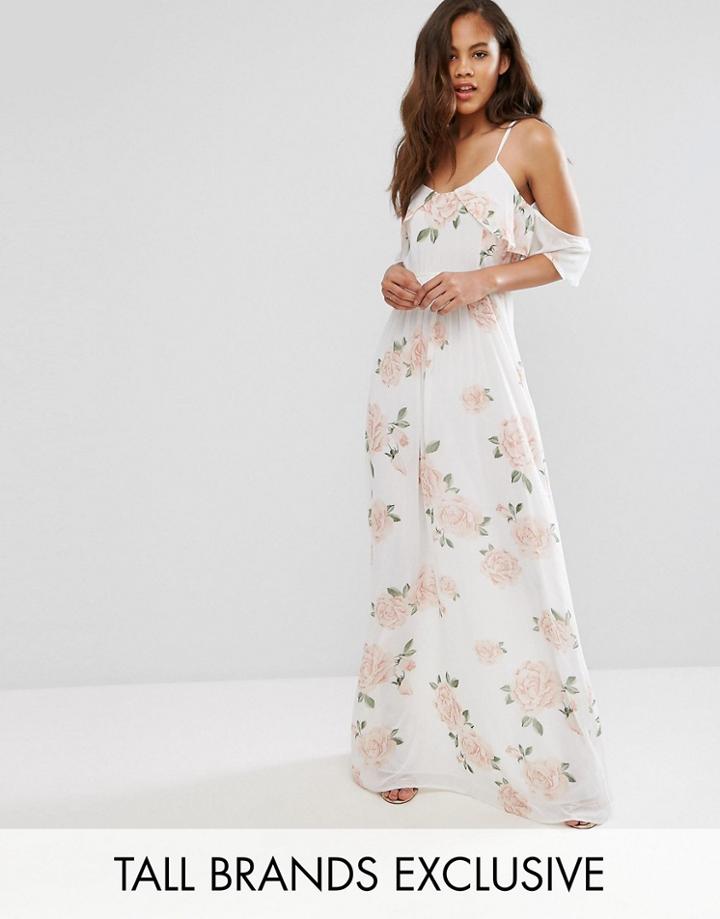 John Zack Tall Allover Rose Floral Cold Shoulder Maxi Dress - Multi