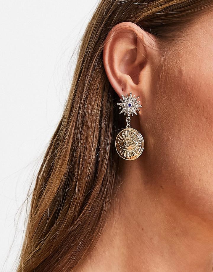 Designb London Evil Eye Drop Earrings In Gold
