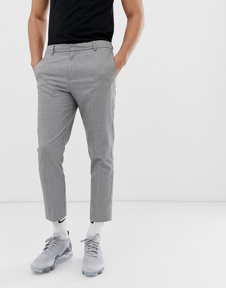 New Look Slim Fit Cropped Pants In Puppytooth - Black