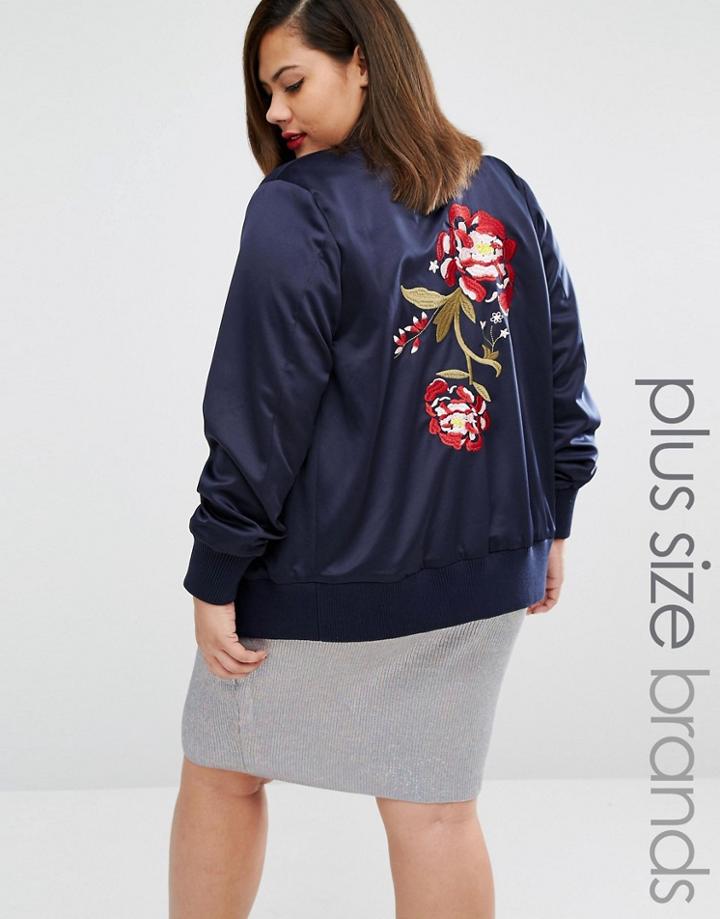 Alice & You Oversized Rose Embroidered Bomber Jacket - Navy