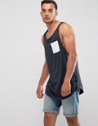 Only And Sons Skater Fit Tank With Contrast Pocket - Navy