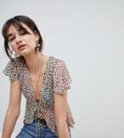 Reclaimed Vintage Inspired Floral Chiffon Tie Front Blouse - Multi