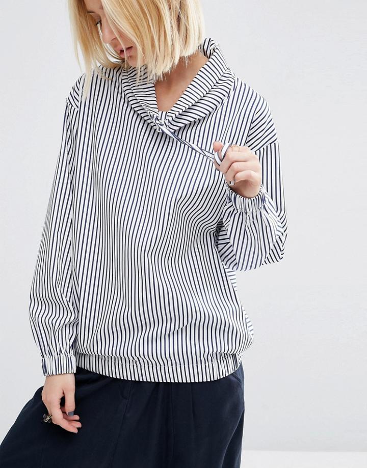 Asos White Funnel Neck Pinstripe Tunic Top