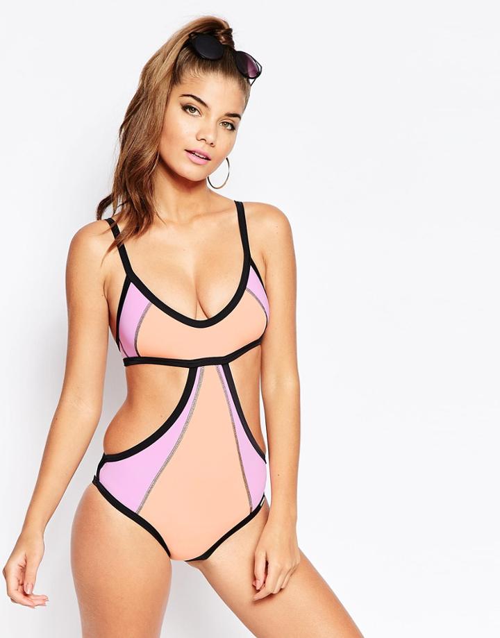 Free Society Block My World Scuba Swimsuit - Pink
