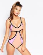 Free Society Block My World Scuba Swimsuit - Pink