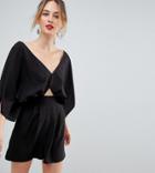 Asos Tall Romper With Kimono Sleeve And Cut Out - Black